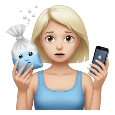 she's anxious , has a transparent tiny pastic bag full of white powder, and her phone in the other hand sticker