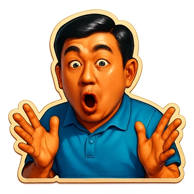 The same Japanese man looks at the viewer with a surprised look, and his hands are empty sticker