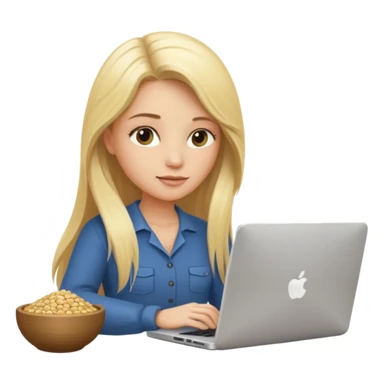 a blondie woman with long hair working with a computer laptop and a grains vessel around sticker