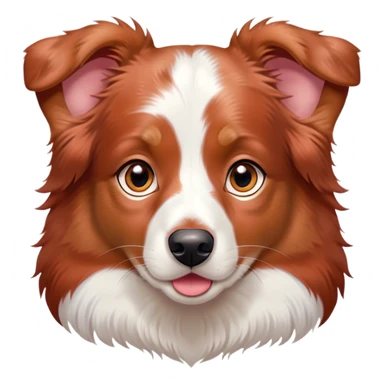 Cinematic Cute Red Merle Australian Shepherd Portrait Emoji, Head tilted playfully and inquisitively, soft red merle fur with delicate white markings, round, sparkling amber eyes filled with curiosity, Simplified yet irresistibly adorable features, highly detailed, glowing with a warm, friendly glow, high shine, affectionate and lively, stylized with a touch of whimsy, bright and endearing, soft glowing outline, capturing the essence of a mischievous yet loving pup, so playful it feels like it could bound out of the screen and into your arms! sticker