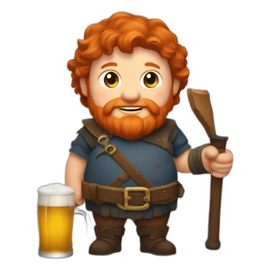 Fat redhead dwarf holding beer and pickaxe sticker