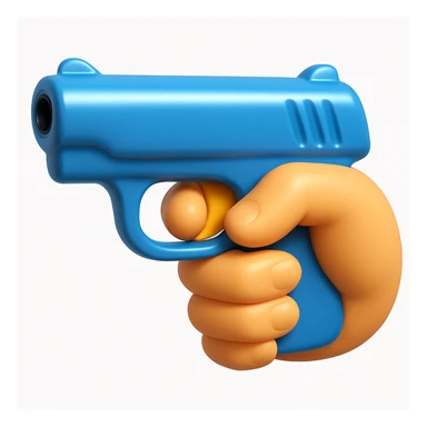 A 3D iOS emoji-style close-up of an index finger pulling a pistol's trigger, showing only the hand and the trigger area inside the trigger guard; stylized, non-realistic toy-pistol look, glossy Apple-style finish, clean white background.
 sticker