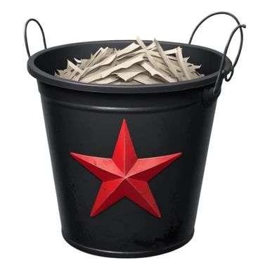 black bucket no handle, shredded paper inside, red texas on front sticker