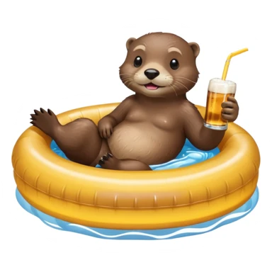 an otter sitting in an inflatable pool filled up with beer who is sipping directly from the pool made of beer with a little straw sticker