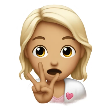 Blushing crying face with kissy lips holding up peace sign  sticker