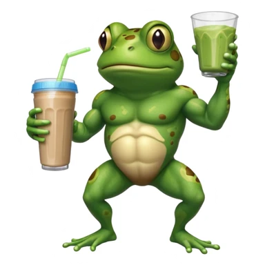 crazy muscular frog drinking protein shake sticker