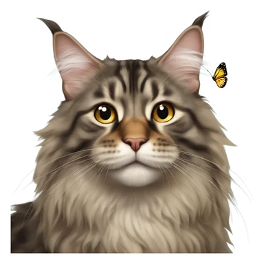 Maine Coon with a stupid face and butterfly on his nose sticker