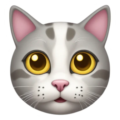 cat, mostly white face, pink nose, gray around ears and eyes, thin white line on top of head, yellowish grayish eyes sticker