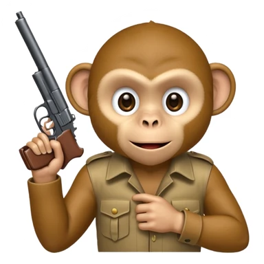 “A monkey covering his mouth with one hand and holding a gun to his head with the other hand.” sticker