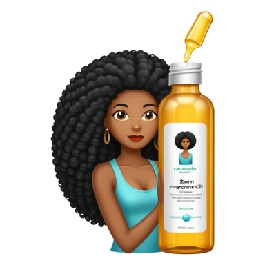 Serum Bottle of hair growth oil. Label has black woman with long afro hair. sticker