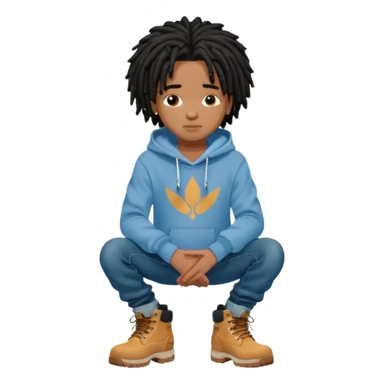 African American boy with short black dreadlocks wearing a Nike hoodie wearing denim skinny jeans and timberland boots with his hands folded across chest sticker