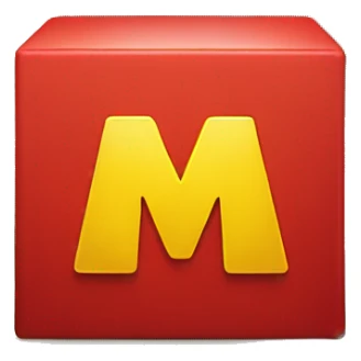 a red box with a yellow m on it and yellow handles on the top  sticker
