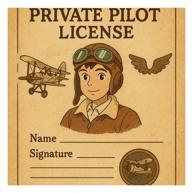 vintage-inspired private pilot license with a parchment background and classic aviation motifs sticker