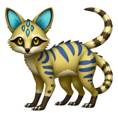 Rare realistic shiny warm-colored lush tropical exotic cute epic pretty beautiful handsome gorgeous aesthetic colorful vibrant Vernid-Protogen-Primagen-Wickerbeast-Genet-Trico-species-Fakemon-hybrid-creature by LiLaiRa, beautiful intricate markings, full body sticker