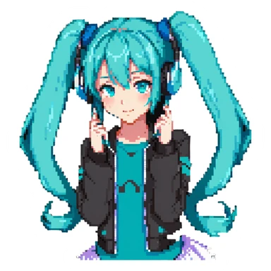 Hatsune Miku with teal twin tails, headphones, and signature outfit sticker