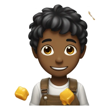 smiling boy with black hair, getting honey poured on him sticker