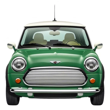 English green mini Cooper with white ceiling front angular view sticker
