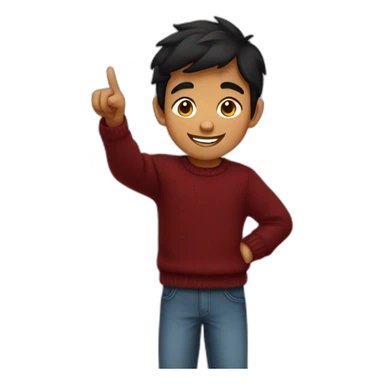 smiling and pointing north indian kid with black hair wearing a dark red sweater sticker