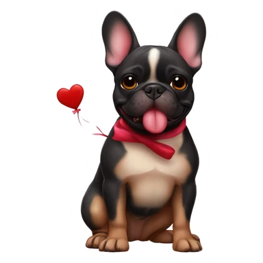 Black and tan colored French bulldog holding Valentine in mouth sticker