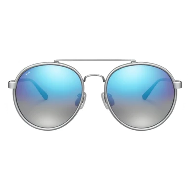 A pair of luxury sunglasses emoji with silver chrome frame, smooth rounded lenses, reflective metallic surface, high-end swag aesthetic, minimal and clean design, iOS emoji style, centered, white background sticker