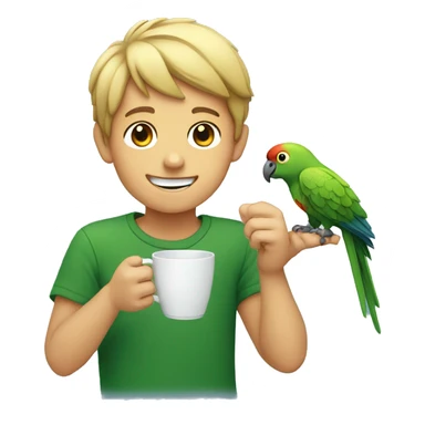 smiling boy with parrot cup with less fingers sticker