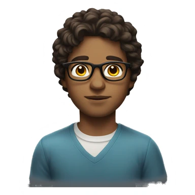 Brunette boy with light and wavy hair, glasses and mile eyes sticker