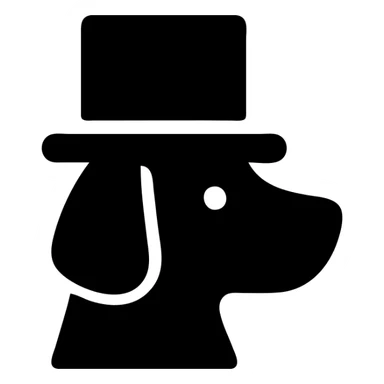 dog with a tophat, filled solid icon style, minimal details, bold silhouette sticker