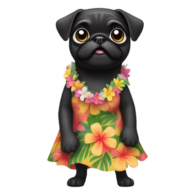 Black pug in a Hawaiian hula girl dress dancing sticker