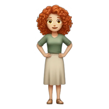 white woman with curly red hair standing upright with arms out to the sides sticker