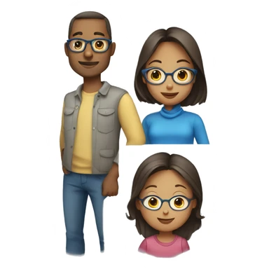 Draw a family of 4 consisting of a father with glasses, a mother with a headscarf, a 3-year-old girl and a baby with blue clothes. sticker