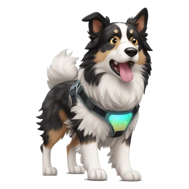  Black spotted brindle collie husky fluffy ears and holographic harness running sticker