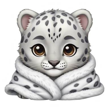 Cute, Disney-style baby snow leopard cozy in blanket sticker