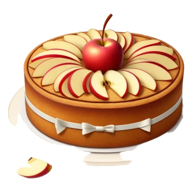 cinematic-realistic-apfelkuchen-cake-emoji,-depicted-as-a-classic-cake-with-cinnamon-and-thinly sliced apples on the top a few neatly spread out-rendered-with-soft-textures-and-warm,-inviting-lighting. sticker