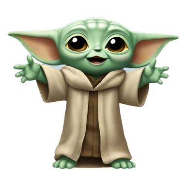 Baby Yoda smiling with arms raised in Victory sticker