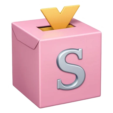 The letter S in a light pink box sticker