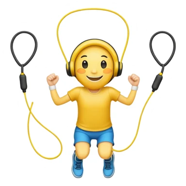 person jumping one rope, simple yellow face sticker