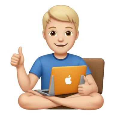 white guy sitting with laptop showing thumb sticker