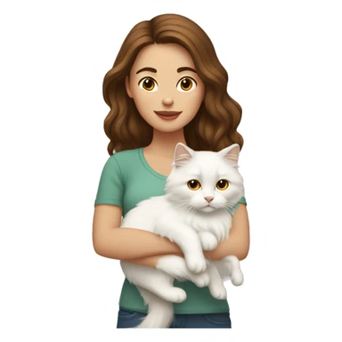 woman with brown hair holding a white Siberian cat sticker