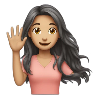 Girl waving goodbye with long hair sticker