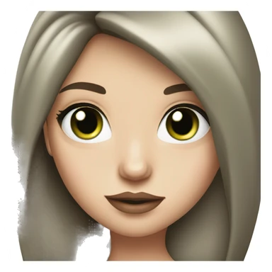 Brunette bombshell girl with long straight hair, pale skin, big pink lips and green eyes sticker