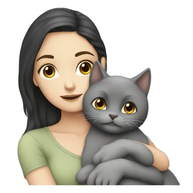 White Girl dark hair cuddling with grey cat sticker
