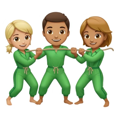 People in green jumpsuits playing tug of war sticker