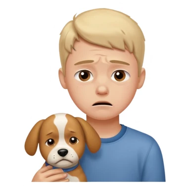 a very upset boy who lost her dog sticker