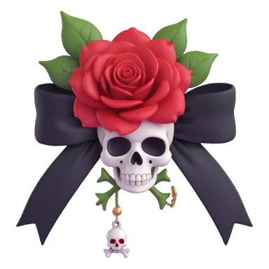 gothic bow with black satin, tiny skull charms, and a blood red rose sticker