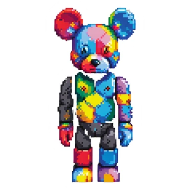 Pixel art KAWS Bearbrick figure with X eyes, blocky bear shape, vibrant colors sticker