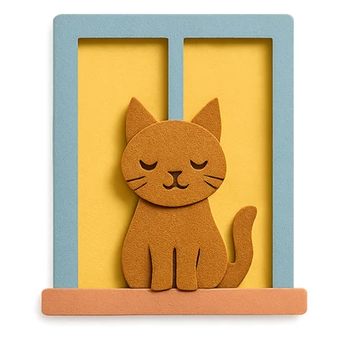 cat at a window with layered paper effect sticker