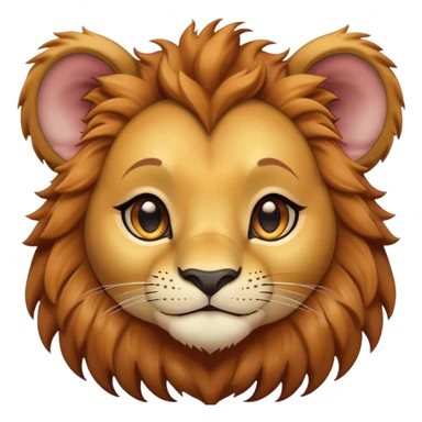 Cinematic Cute Lion Cub Portrait Emoji, Head tilted playfully and inquisitively, featuring a glossy tawny Fur with a lush mane and round, sparkling amber eyes filled with curious mischief, Simplified yet irresistibly adorable features, highly detailed, glowing with a warm, friendly glow, high shine, affectionate and spirited, stylized with a touch of jungle whimsy, bright and endearing, soft glowing outline, capturing the essence of a mischievous yet loving Lion Cub, so playful it feels like it could pounce out of the screen and into your arms! sticker