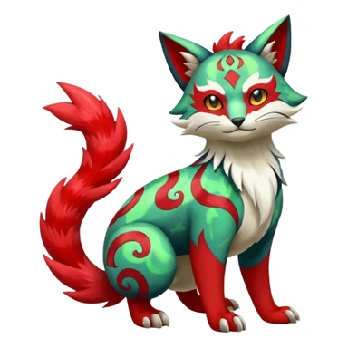 Shiny colorful Oriental painted marked patterned Asian beautiful elegant extravagant extraordinary Litten-Zygarde-Zangoose-fusion sticker