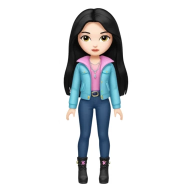 Bratz doll with long black hair and white skin sticker