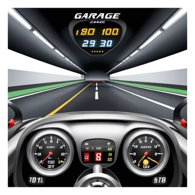An icon showing a racing game interface, inspired by Grand Turismo. The design features a garage with a selection of high-performance cars, along with race track visuals in the background. Speedometer, lap timer, and other HUD elements add to the excitement. Transparent background sticker